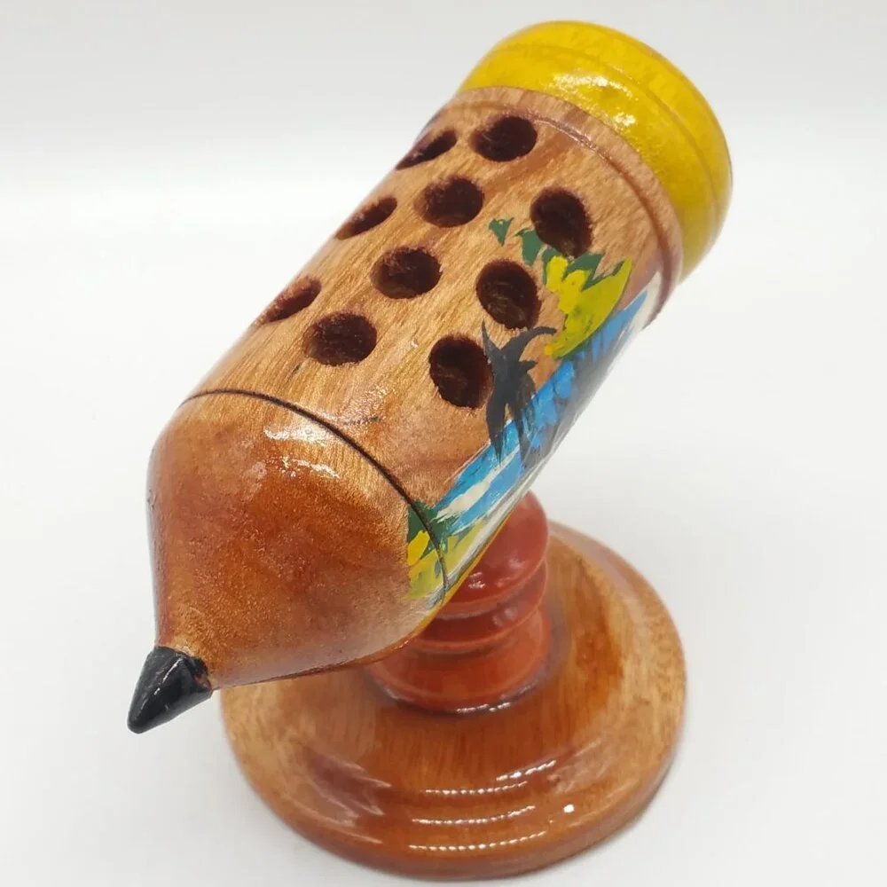Vintage Wooden Hand Carved Pen Pencil Holder